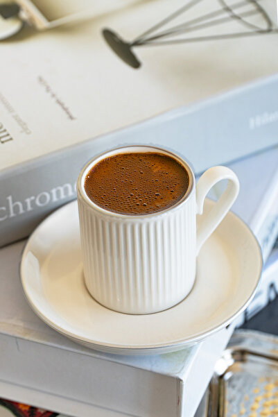 Heda Porselen Bulut Platinum Gilded 4 Piece 2 Person Porcelain Coffee Cup Set