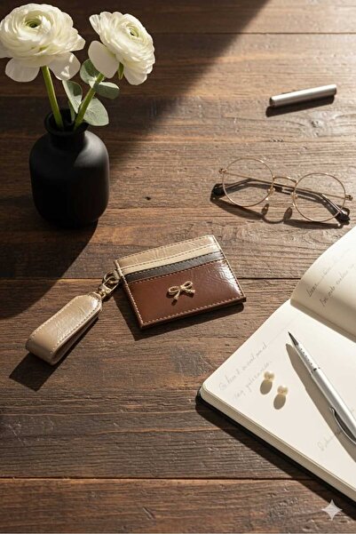 Uzs pace Bow Detailed Card Holder & Keychain