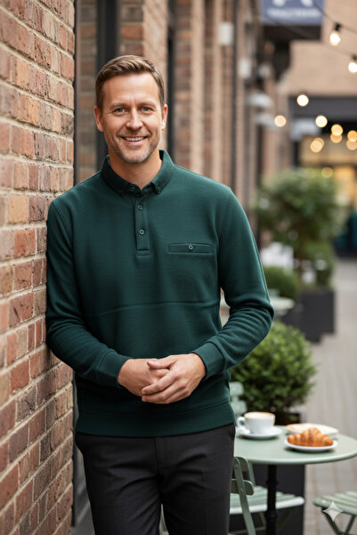 Oppland Men's Winter Sweater Polo Neck Oxford Fleto Pocketed Textured Relaxed Fit Full Fit