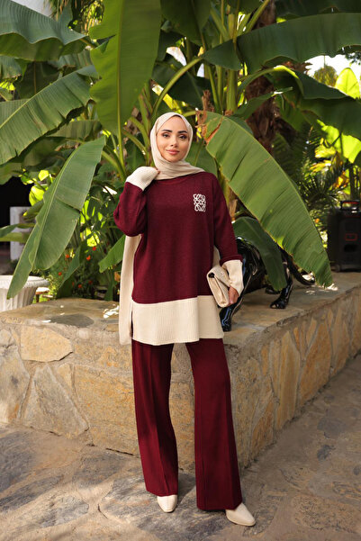 Kirazca Butik Women's Glittery Striped Knitwear Double Set