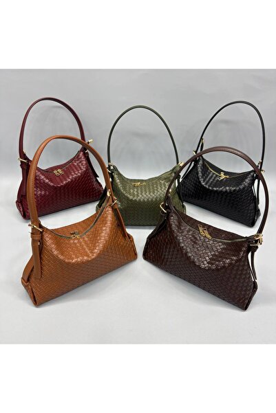 RumyaCollection Women's Retro Knitted Patterned Hand and Shoulder Bag Burgundy