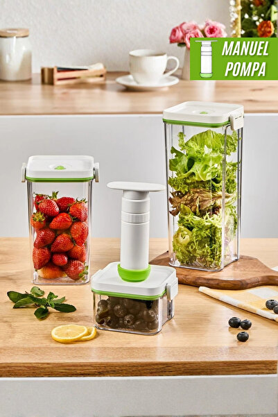 EVLE 3 Piece Storage Container Set with Manual Pump 2 Lt + 1.3 Lt + 0.5 Lt