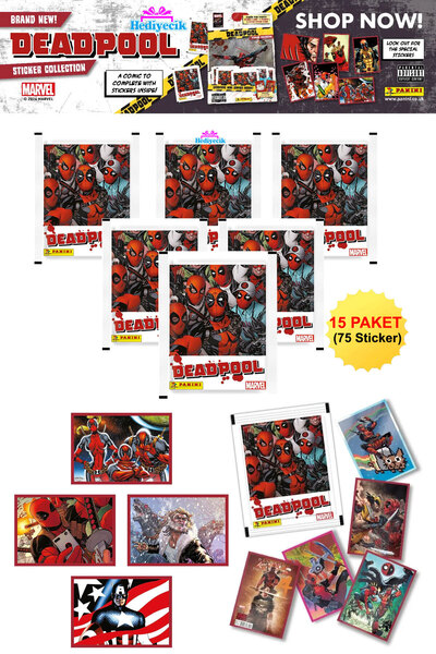 hediyecik مجموعة ملصقات بانيني مارفل ديدبول 15 حزمة (75 ملصقًا)