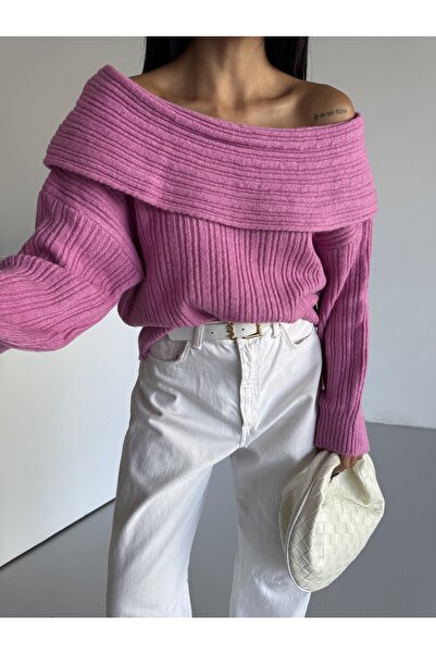 Serenay Atelier Madonna Collar Comfortable Fit Ribbed Women's Knitwear Sweater