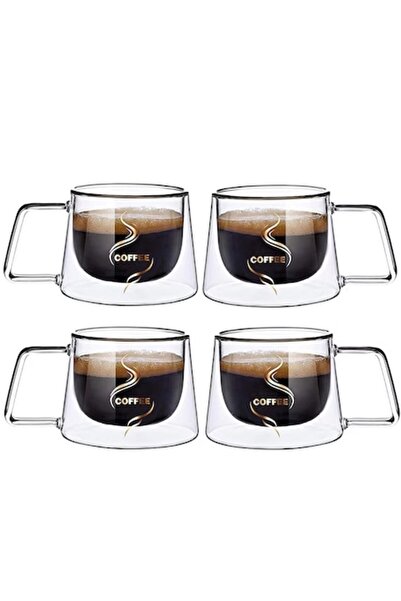 Aurov Set of 4 coffee cups made of heat-resistant glass, Aurov®, double walls, 200 ml, transparent