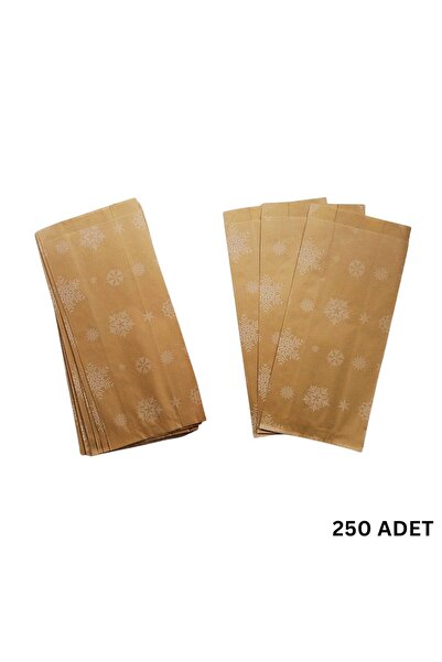 Gusseted Kraft Paper Bag, Snowflake Patterned Damask Gift, Packaging & Food Bag, 15x33 Cm, 250 Pcs