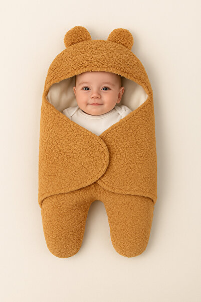 Tomuycuk 0-6 Months Fiber-Eared Plush Baby Swaddle Welsoft Fabric Newborn Sleeping Bag