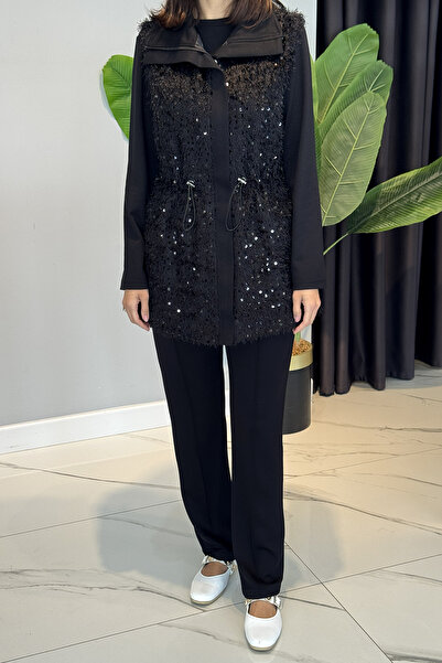 Lale Butik Sequin Vest 3-Piece Set 25102 Black