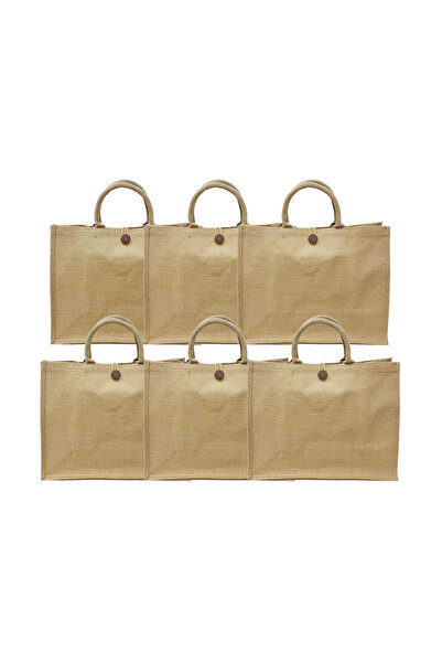 Varaq Reusable Jute Bags – Set of 6 - Eco Burlap Shopping Totes with Soft Handles | Spacious & Stylish