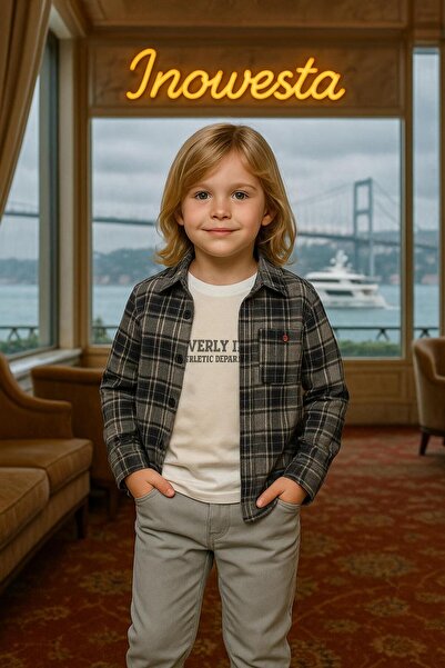 inowesta Boys' Medium Thickness Cashmere Shirt Special Combination 3-Piece Set