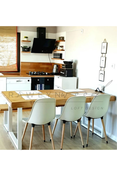 raweyn Ribes Doğal Ahşap Mutfak Masası - Beyaz Ayak