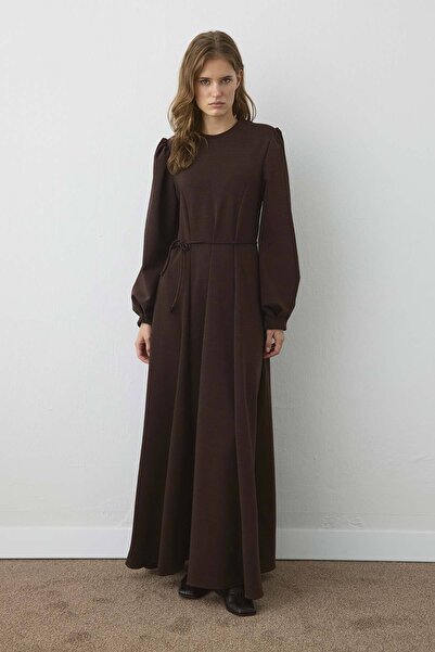 Hooopstore Premium Brown Dress with Waist Detail
