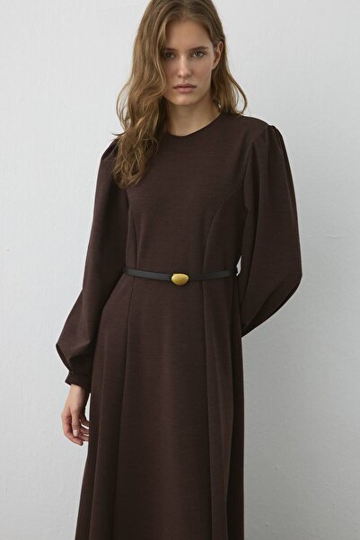 Hooopstore Premium Brown Dress with Waist Detail