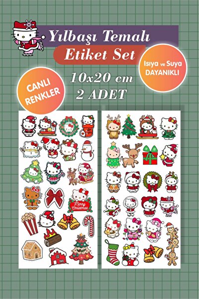 Piksel Grafik Hello Kitty Christmas 2'li Çıkartma Sticker Seti - Kalem, Lapto...