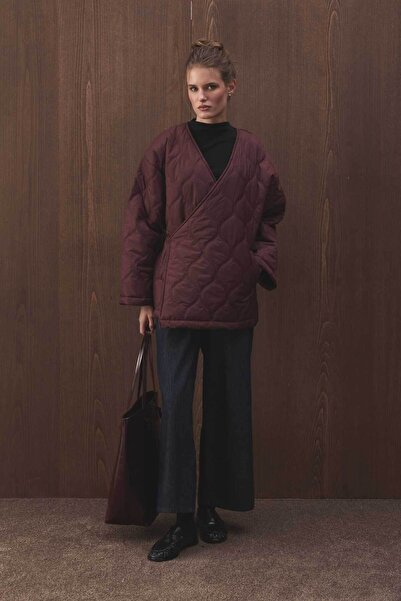 Hooopstore Anvelop Bağlamalı Kapitone Bordo Mont