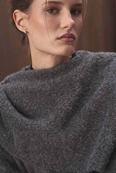 Hooopstore Asimetrik Kesim Pelerin Yaka Antrasit Kaban