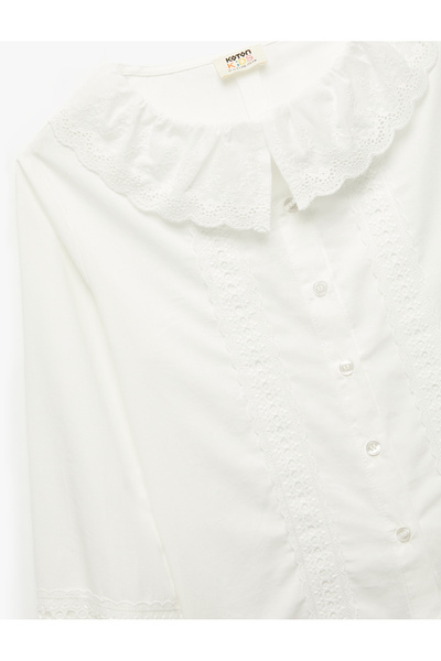 Koton Βαμβακερό πουκάμισο με μακρυμάνικο βολάν με λεπτομέρεια με κουμπιά
