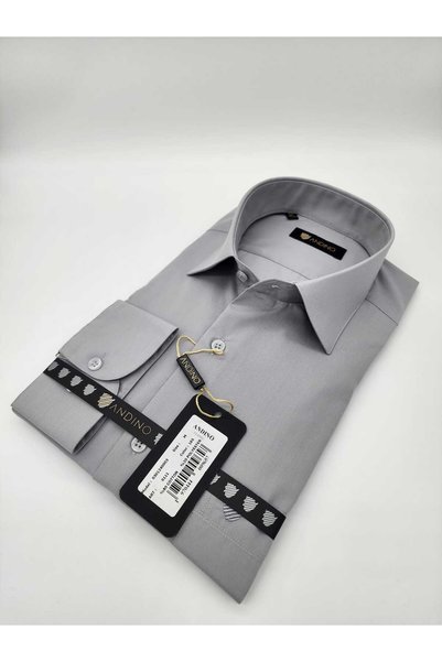ANDINO Men's Classic Gray Plain Shirt Cotton Polyester