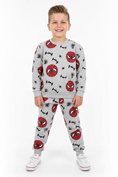 NEWKİDS Patterned Transitional 2 Thread Fleece-Lined Cotton Tracksuit Set for Boys (1 Size Larger Can Be Chosen)