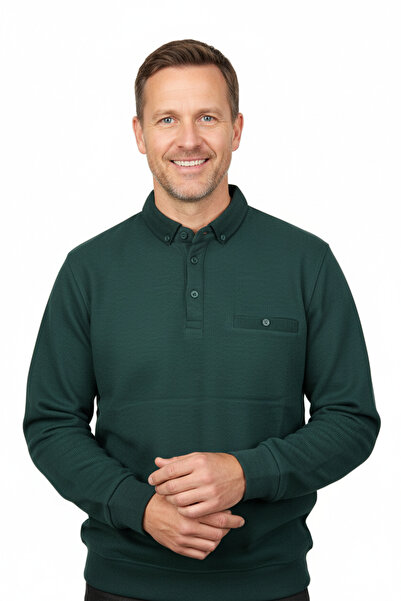 Oppland Men's Winter Sweater Polo Neck Oxford Fleto Pocketed Textured Relaxed Fit Full Fit