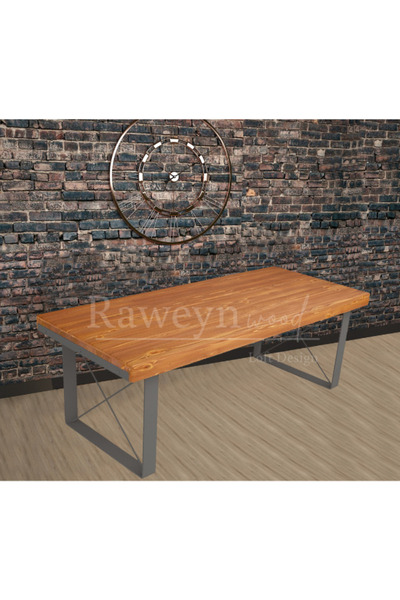 raweyn Lotus Doğal Ahşap Yemek Masası - Antrasit Ayak - 85x160