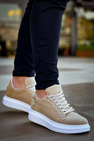 Zerenyus Zrk047 Beige Suede Thick Sole Lace-Up Casual Men's Sports Shoes