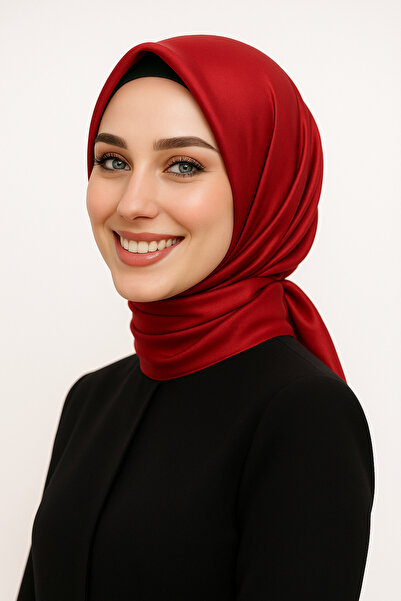 Stella Eşarp Plain Glossy Satin Fabric Red Color Scarf