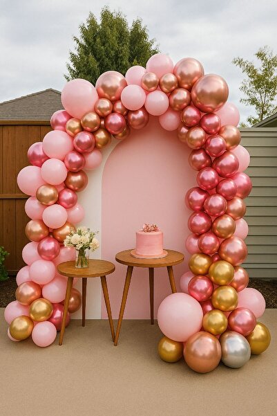 TATLI GÜNLER 70 Adet Pembe Krom Pembe Gold Balon Süsleme Seti – Kız Doğum Gün...