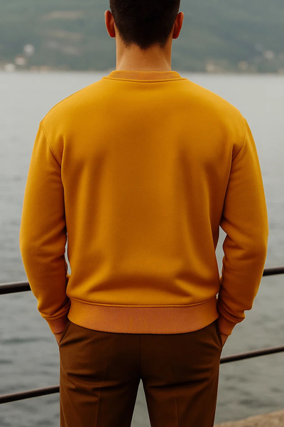 COMBİNE MİCHAİL Pulover pentru bărbați, cu gât rotund, casual, muștar