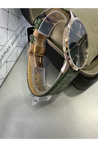 Raymond Men's Leather Wristwatch with Thin Case Clip