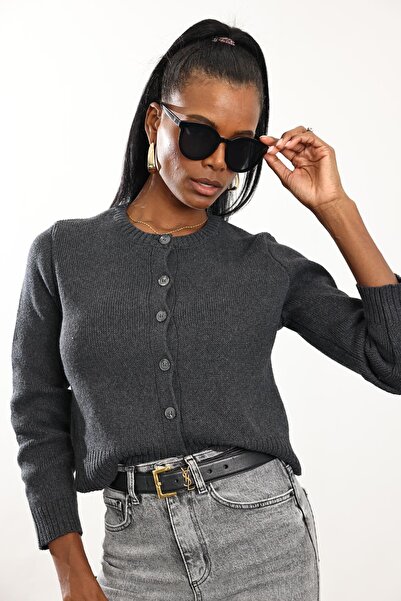 5in1Canpolat Anthracite Knitted Cardigan