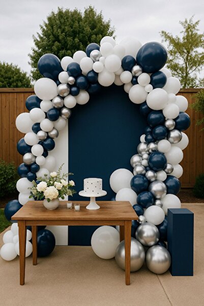 TATLI GÜNLER 70 Adet Lacivert Beyaz Gümüş Sünnet ve Doğum Günü Balon Süsleme ...