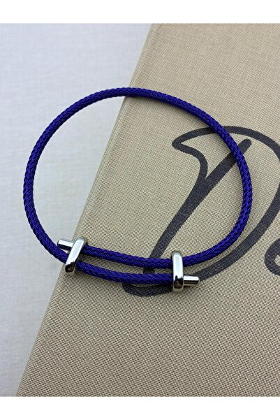 Hedef Bijuteri Colorful Adjustable Silver Color Steel Detailed Knitted Rope Bracelet