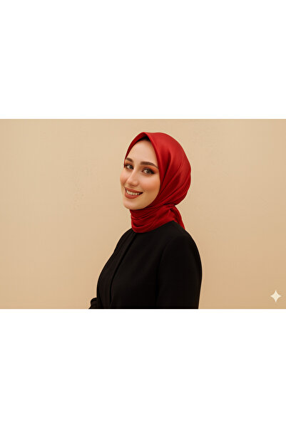 Stella Eşarp Plain Glossy Satin Fabric Red Color Scarf