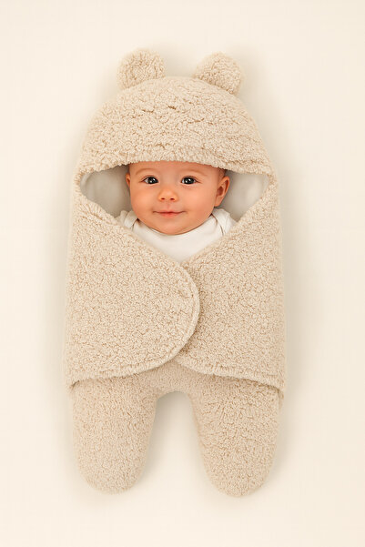 Tomuycuk 0-6 Months Fiber-Eared Plush Baby Swaddle Welsoft Fabric Newborn Sleeping Bag