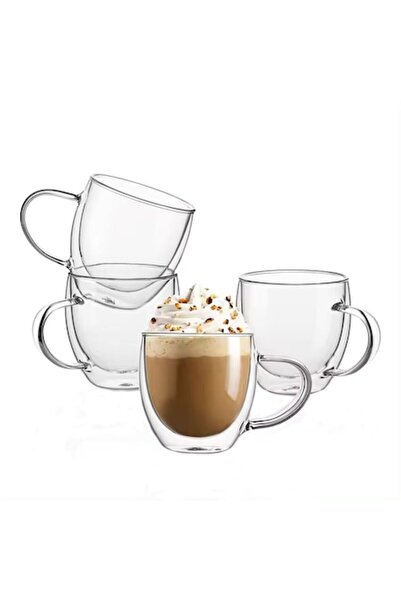 Aurov Set of 4 Heat-Resistant Glass Tea and Coffee Mugs, Double Walled, 250 ml, Transparent