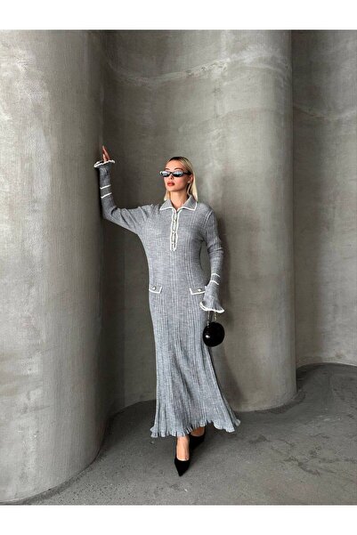 Trend Milano Kadın Kışlık Standart Beden Tesettür Triko Elbise