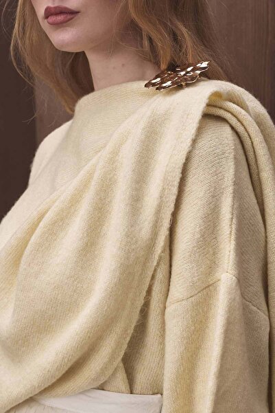 Hooopstore Cape Detailed Knitwear Butter Yellow Sweater