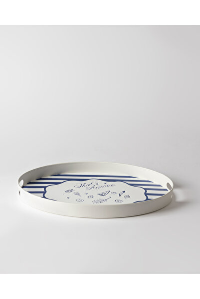 Madame Coco Amore Oval Tepsi - Mavi/Beyaz