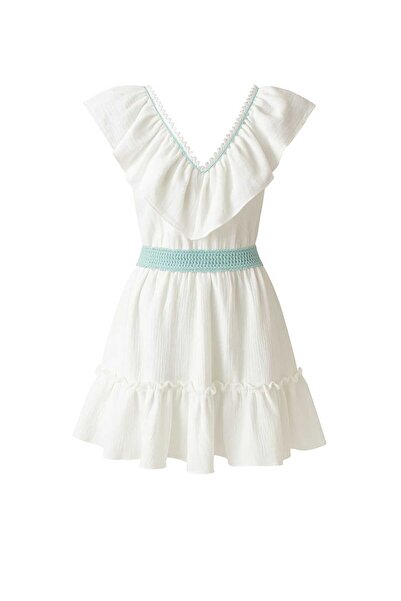 Marina White elegant short dress with ruffles | Elifer