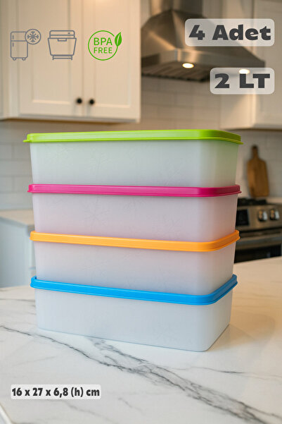 Funny Life 4 Pieces Deep Freezer Storage Container 2 Lt - Alaska Cabinet Orga...