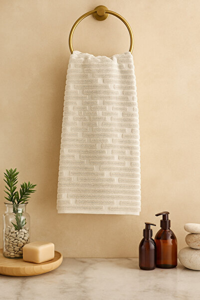 Nurpak 100% Cotton Set of 2 Ecru Hand Towels – 50X90 cm |   Natural Softness, Stylish and Elegant