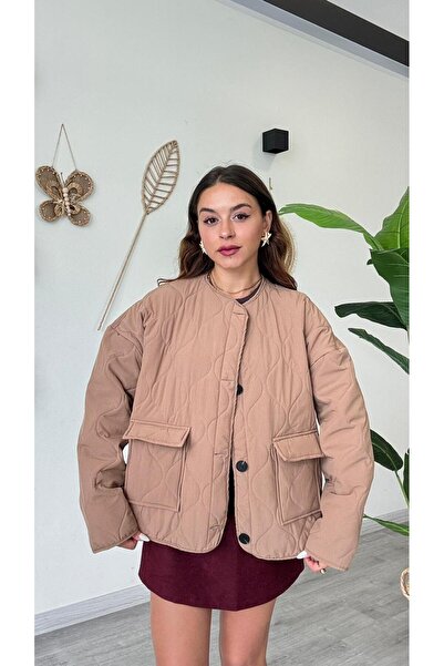 modadagiyim Women's Button Detailed Quilted Patterned Pocket Puff Coat