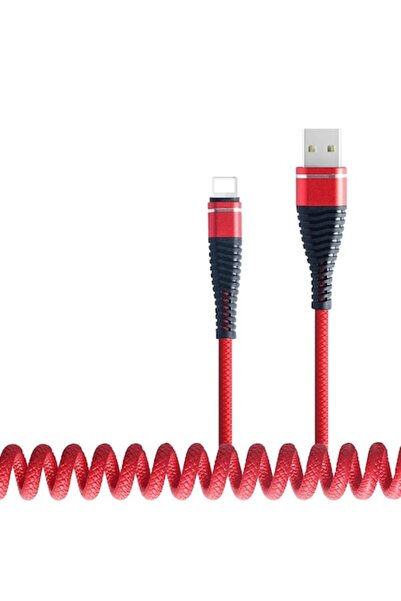 Bibilel Spiral Charging/Sync Cable Lightning High Quality for iPhone, iPad, iPod, Red, 1.2m
