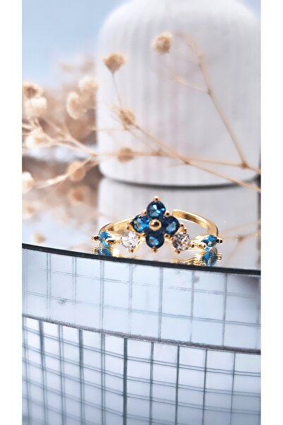 Serenity خاتم مطلي بالفولاذ مرصع بحجر الزركون باللون الأزرق الداكن