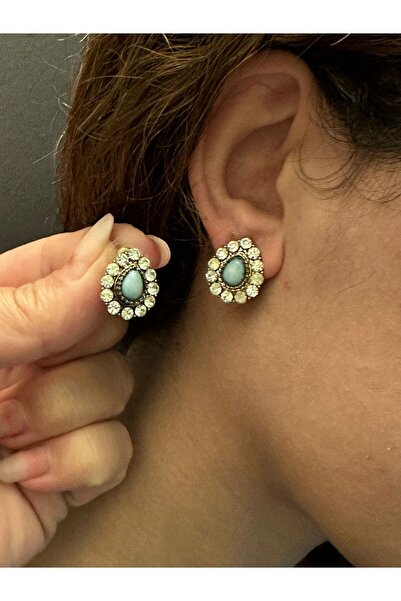 Gönülden Tasarım Zircon Stone Drop Turquoise Women's Earrings