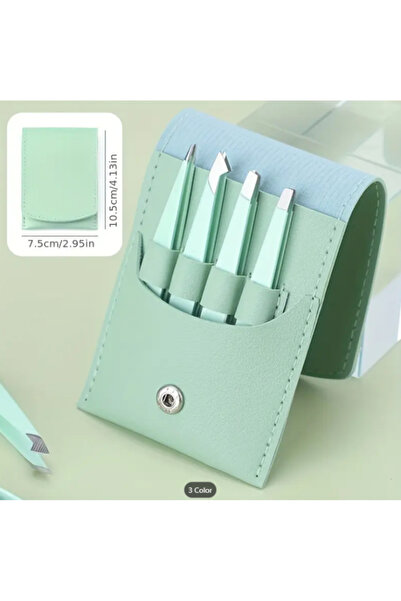 SaraTremo Set de 4 pensete profesionale din oțel inoxidabil - carcasă verde