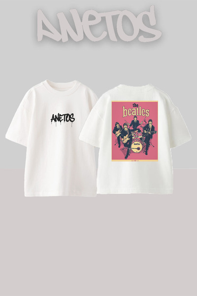 Anetos Μπλουζάκι The Beatles 4 Design Back με τύπωμα Cotton White oversized
