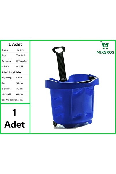 MİXGROS Tekerlekli Plastik Market Alışveriş El Sepeti 40 Litre Mavi 1 Adet