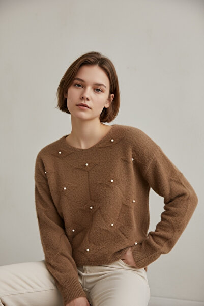 NEWCO Bearded Textured Pearl Detailed Knitwear Sweater – Elegant and Soft Texture Design